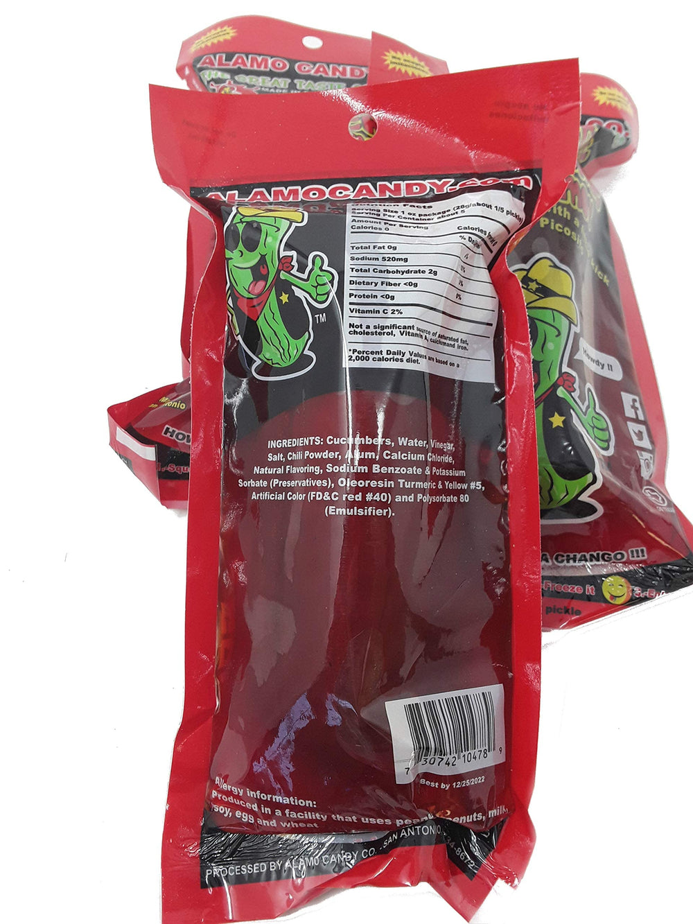 Alamo Candy Big Tex Dill Pickle in Chamoy packaging close-up for on-the-go snacking
