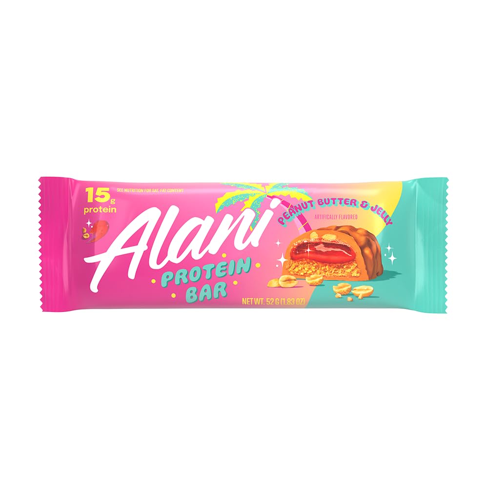 Alani Nu bar with fresh fruit pairing on kitchen counter.