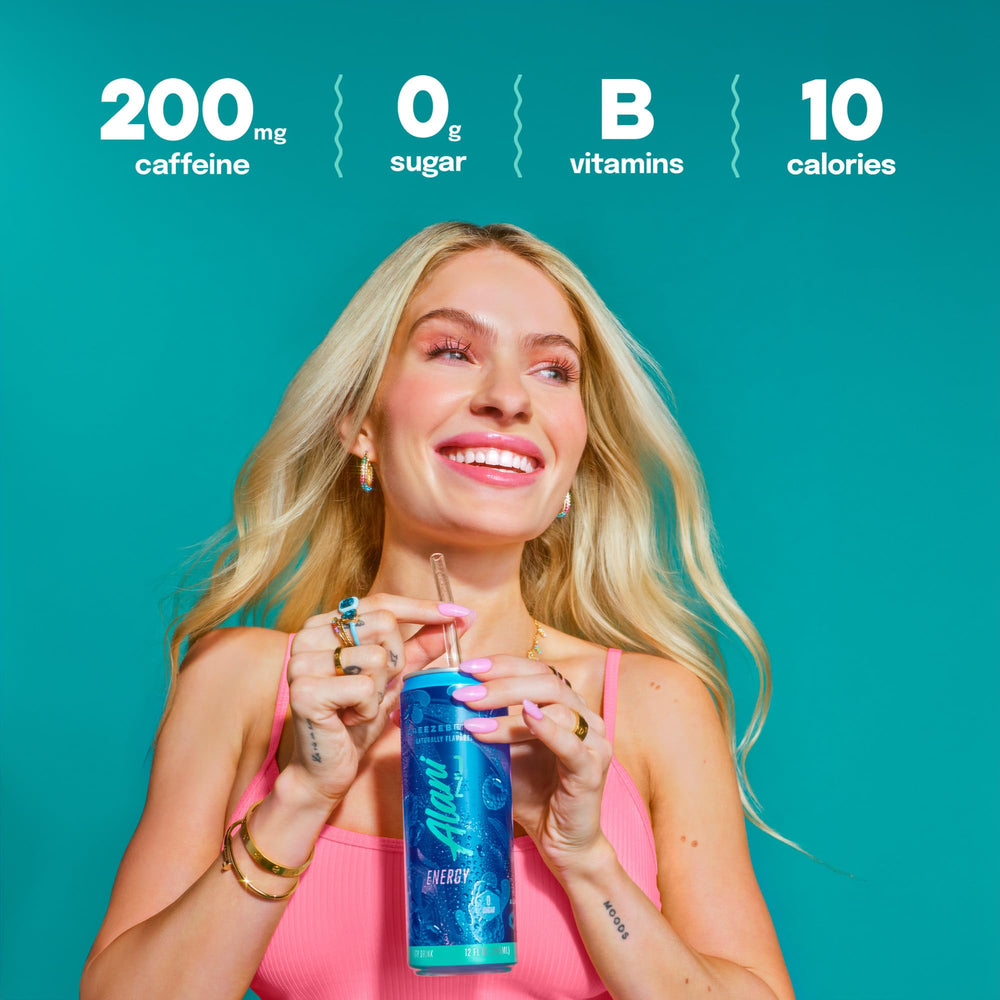 Alani Nu Breezeberry 12-pack display emphasizing value and convenience