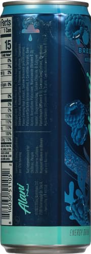 Alani Nu Breezeberry label closeup highlighting sugar-free formula