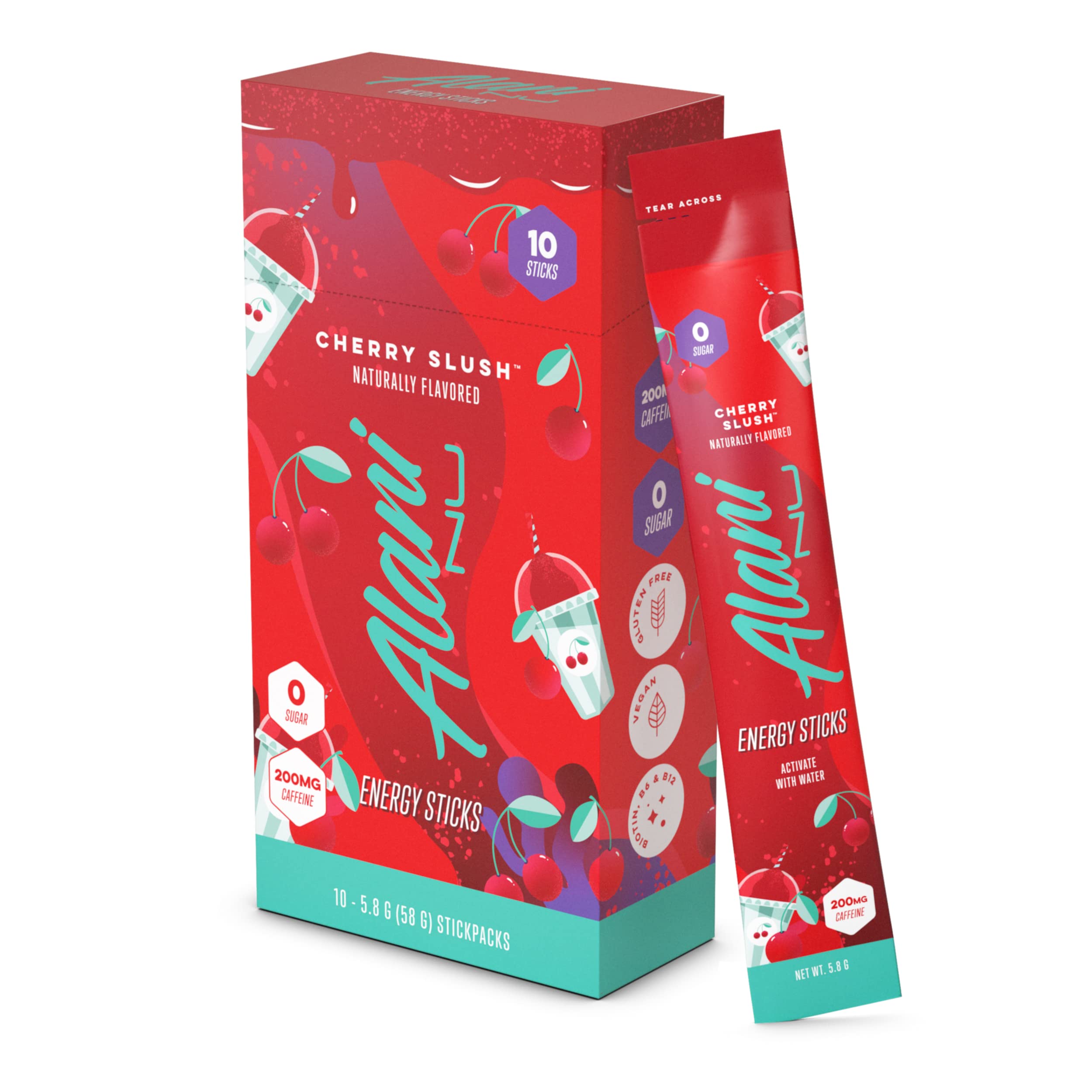 Alani Nu Cherry Slush energy stick packets for on-the-go energy.