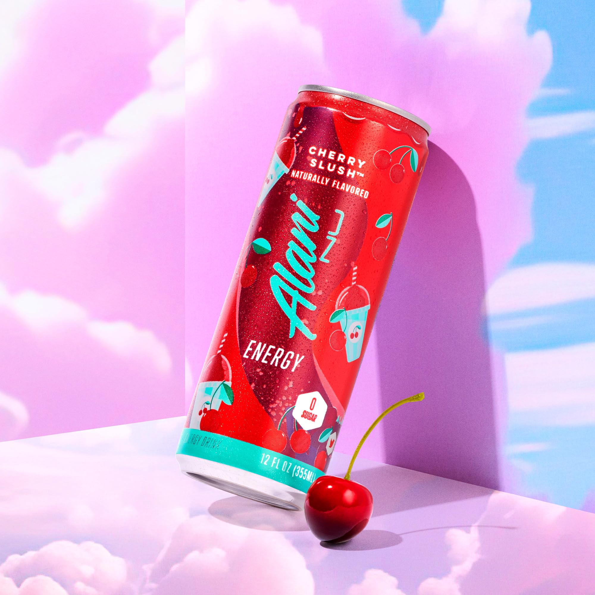 Alani Nu Cherry Slush ingredients close-up featuring biotin and B vitamins.
