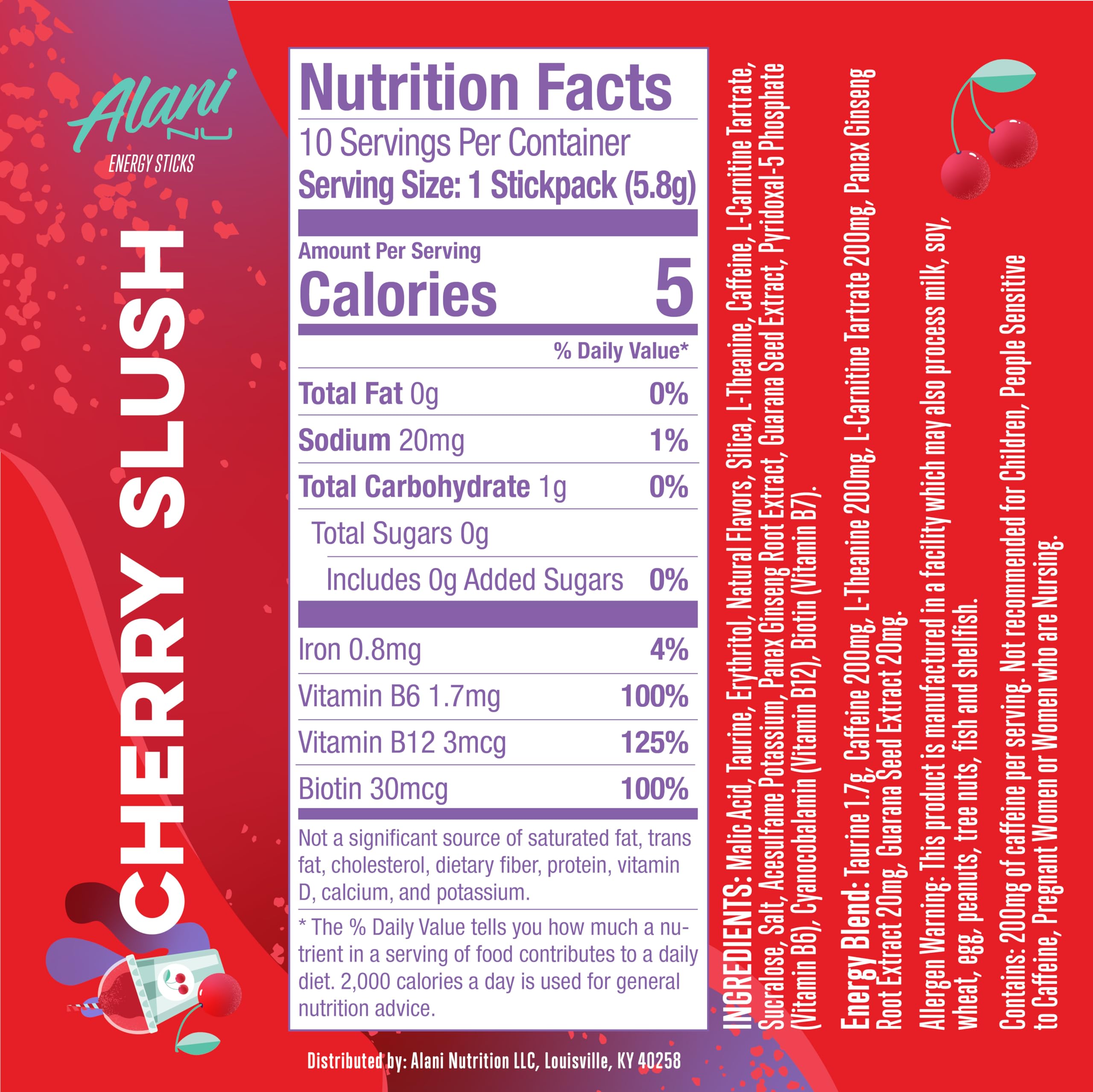 Alani Nu Cherry Slush stick close-up with bold flavor notes.