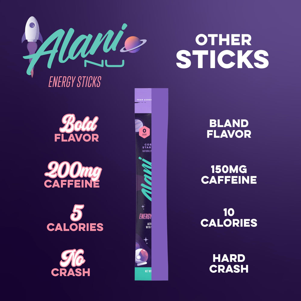 Alani Nu Cosmic Stardust offers 200mg caffeine for a quick focus lift.