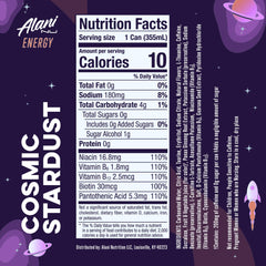 Alani Nu Cosmic Stardust bottle presenting sugar-free energy with clean ingredients for daily workouts.