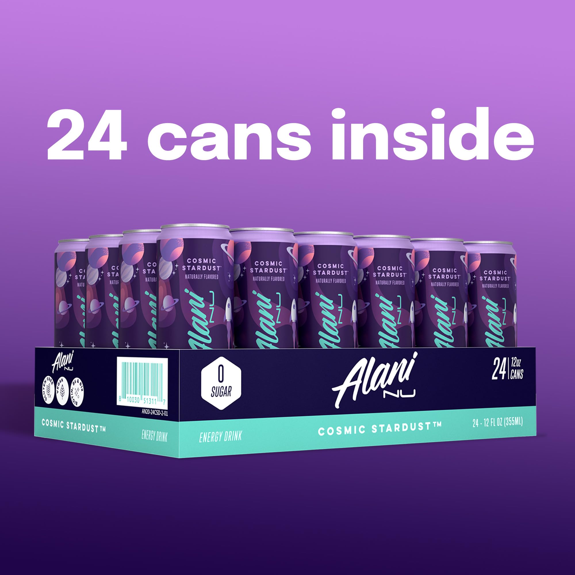 Alani Nu Cosmic Stardust caffeine boost close-up signals energy for activities