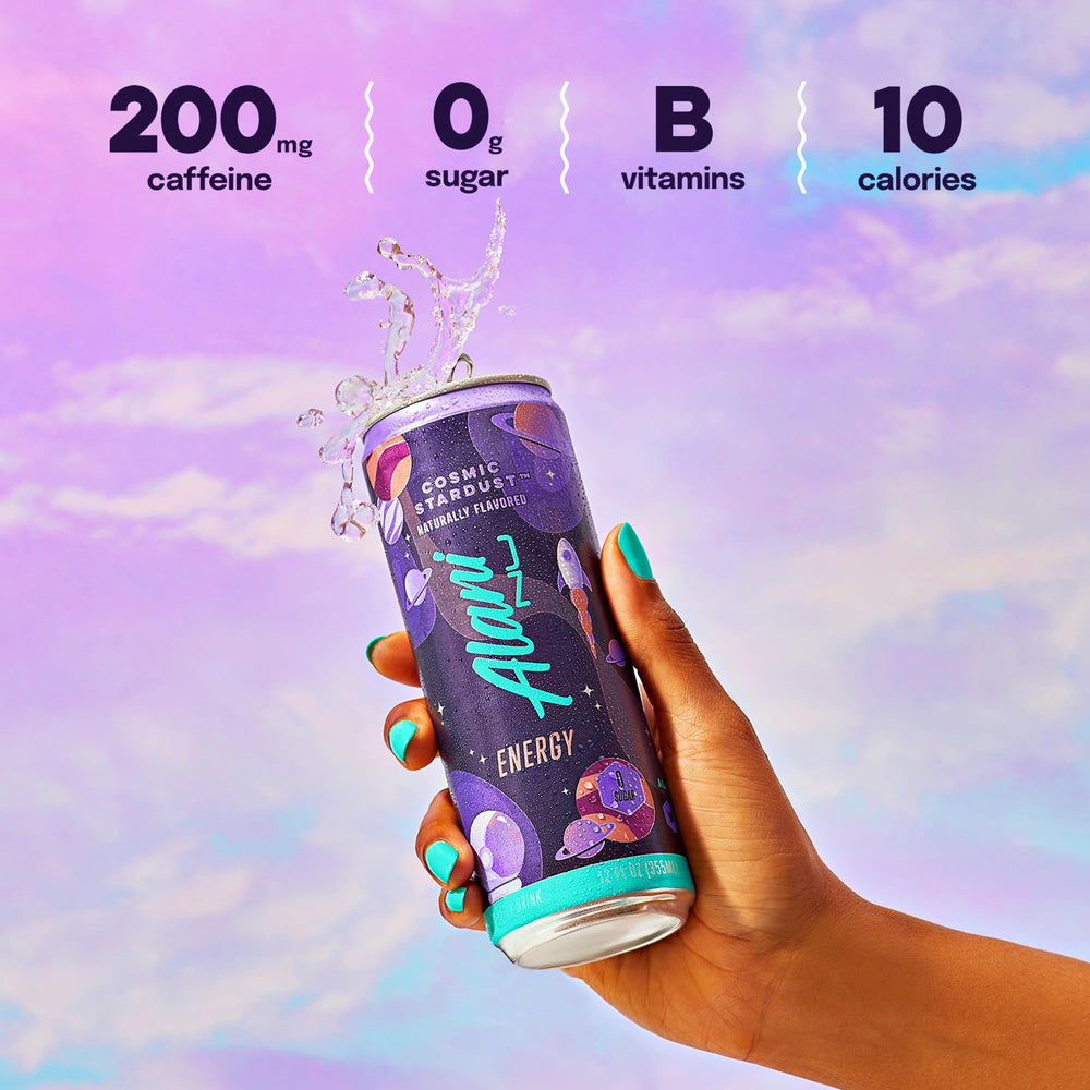 Alani Nu Cosmic Stardust ingredient badge highlights vegan and gluten-free appeal