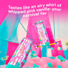 Alani Nu Cotton Candy energy can side angle highlights caffeine boost