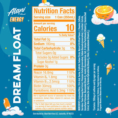 Alani Nu Dream Float can-side highlights label and zero sugar for a lighter boost