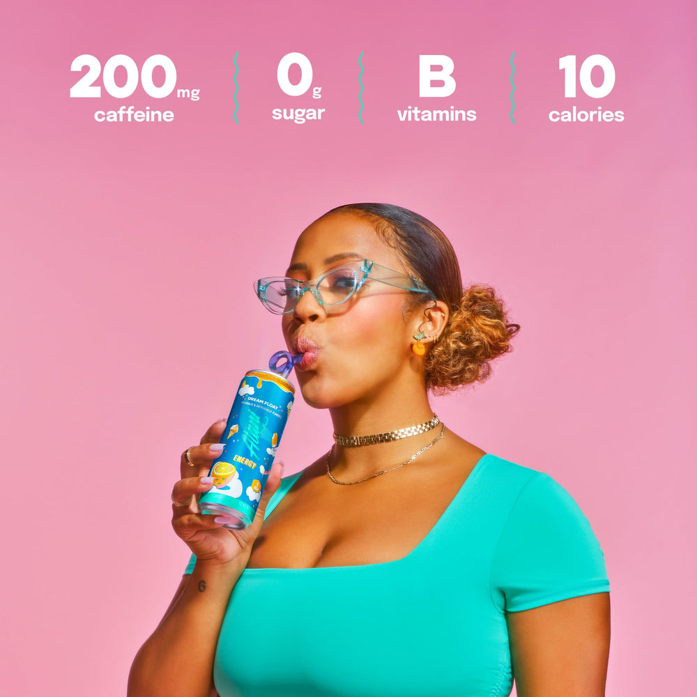 Alani Nu Dream Float ingredients image focuses on caffeine and B vitamins for daytime support