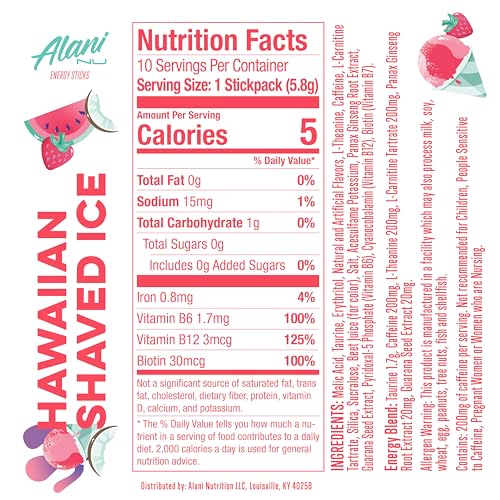 Alani Nu Hawaiian Shaved Ice energy sticks collection highlighting zero-sugar options.