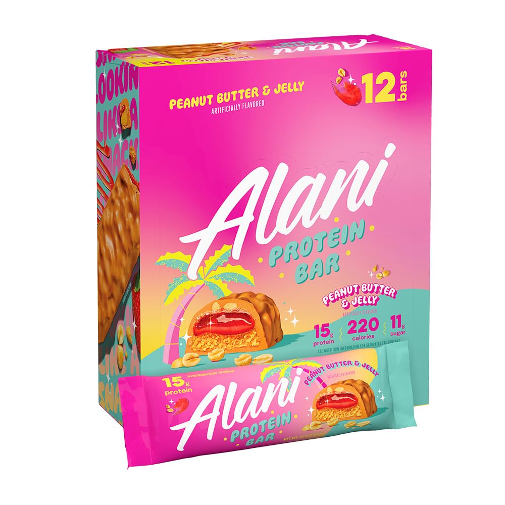 Alani Nu Peanut Butter and Jelly bar 12-pack display.