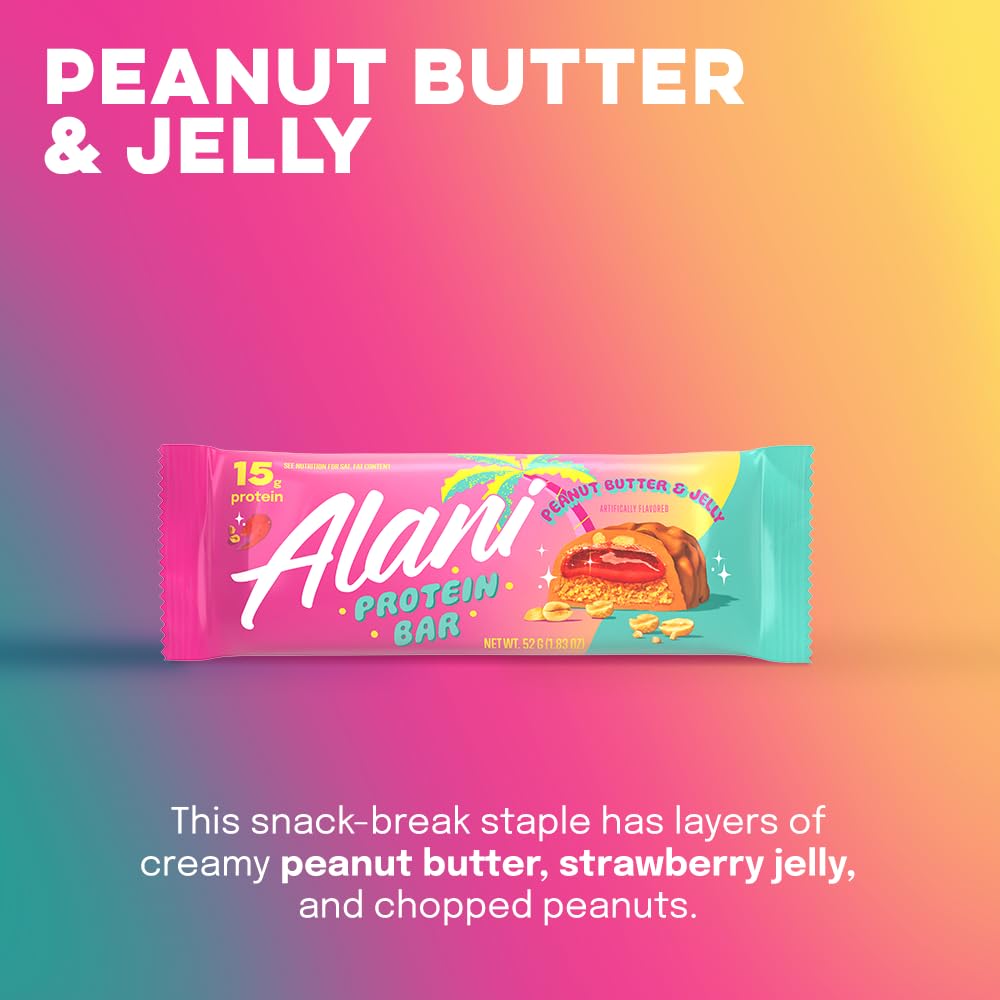 Alani Nu Peanut Butter and Jelly bar cut-open showing gooey center.