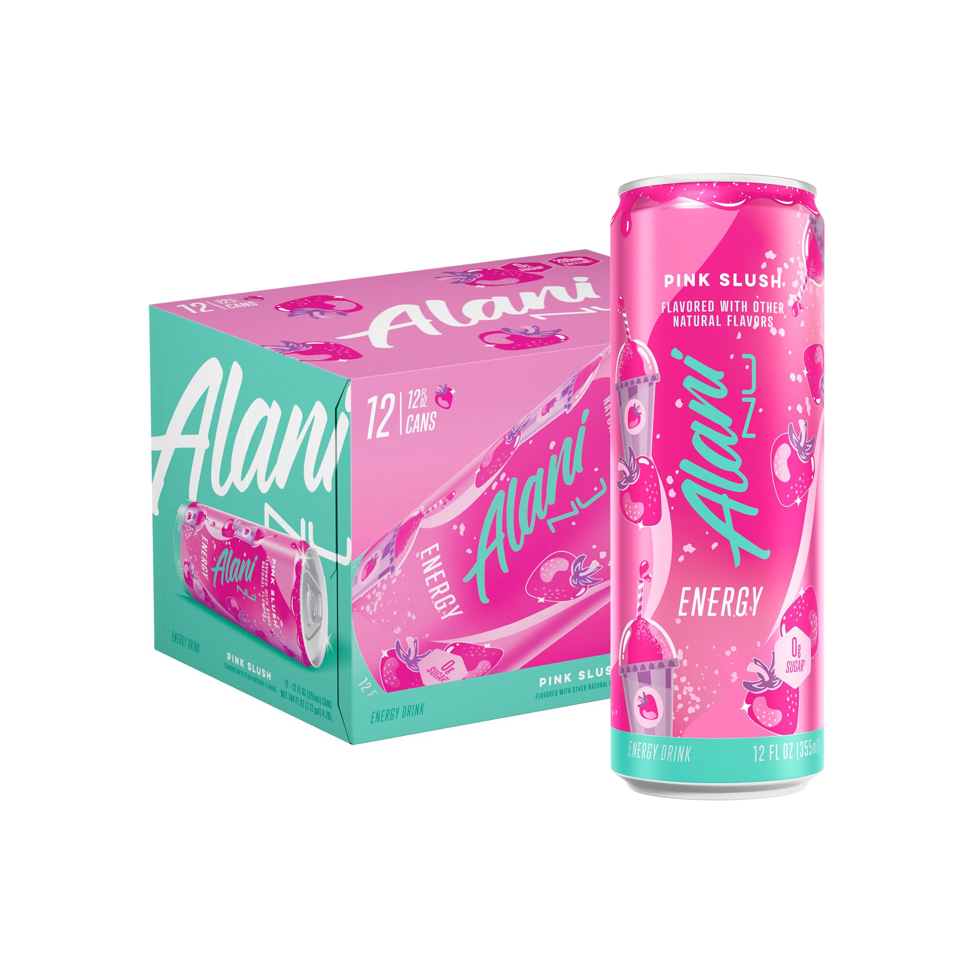 Alani Nu Pink Slush can front view showing bold energy and branding