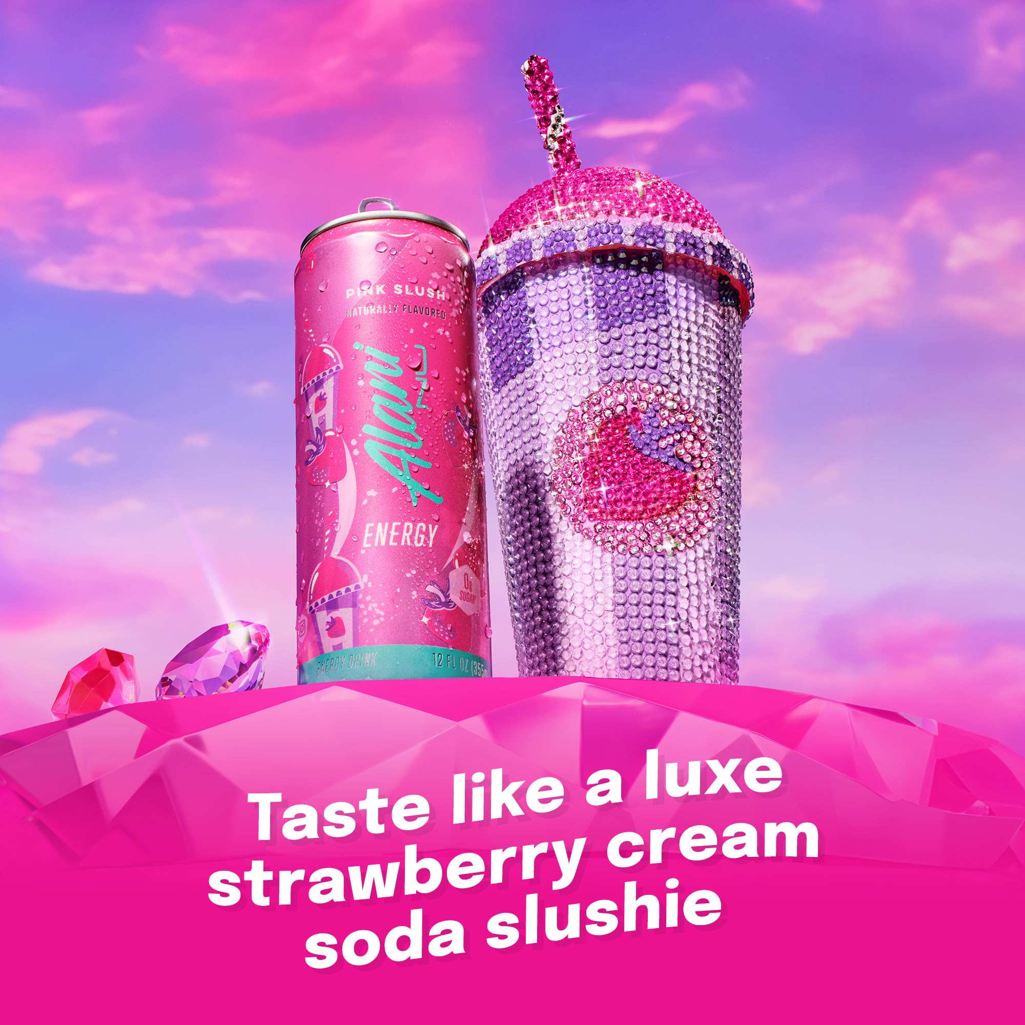 Alani Nu Pink Slush can side view highlighting portable design