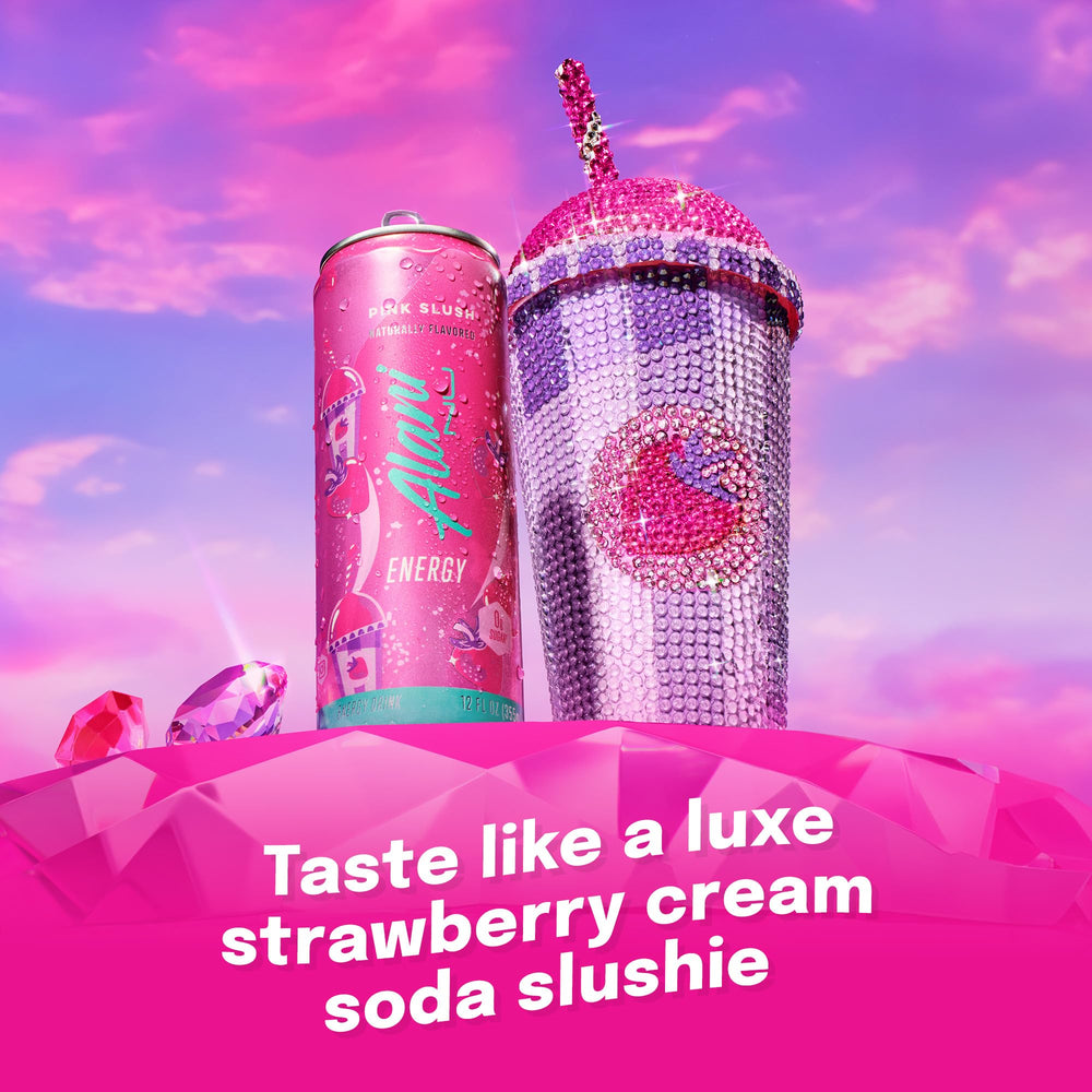 Alani Nu Pink Slush can side view highlighting portable design