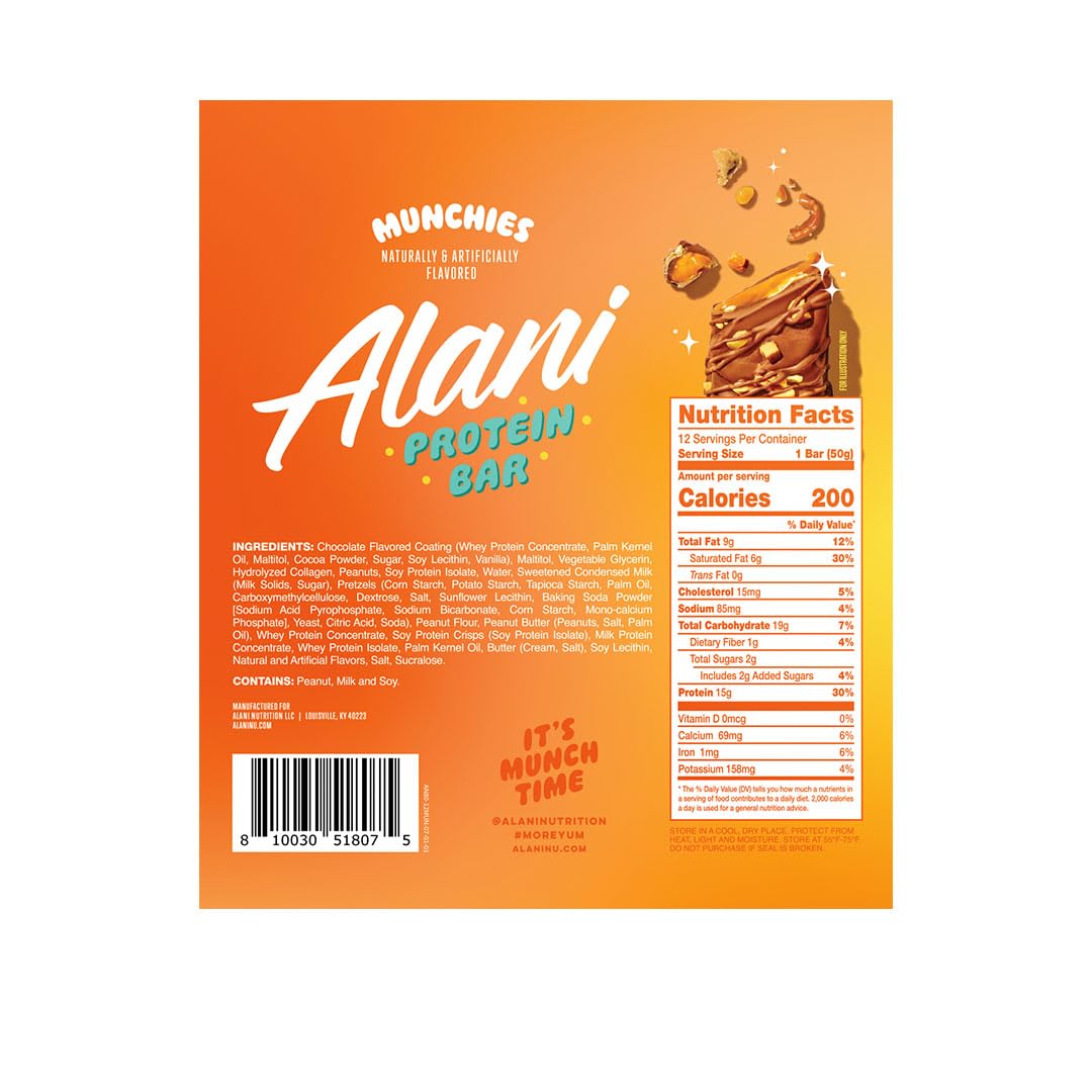 Alani Nu Protein MUNCHIES bar close-up showing caramel crunch texture