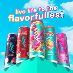 Alani Nu variety pack front label showcasing multiple flavors