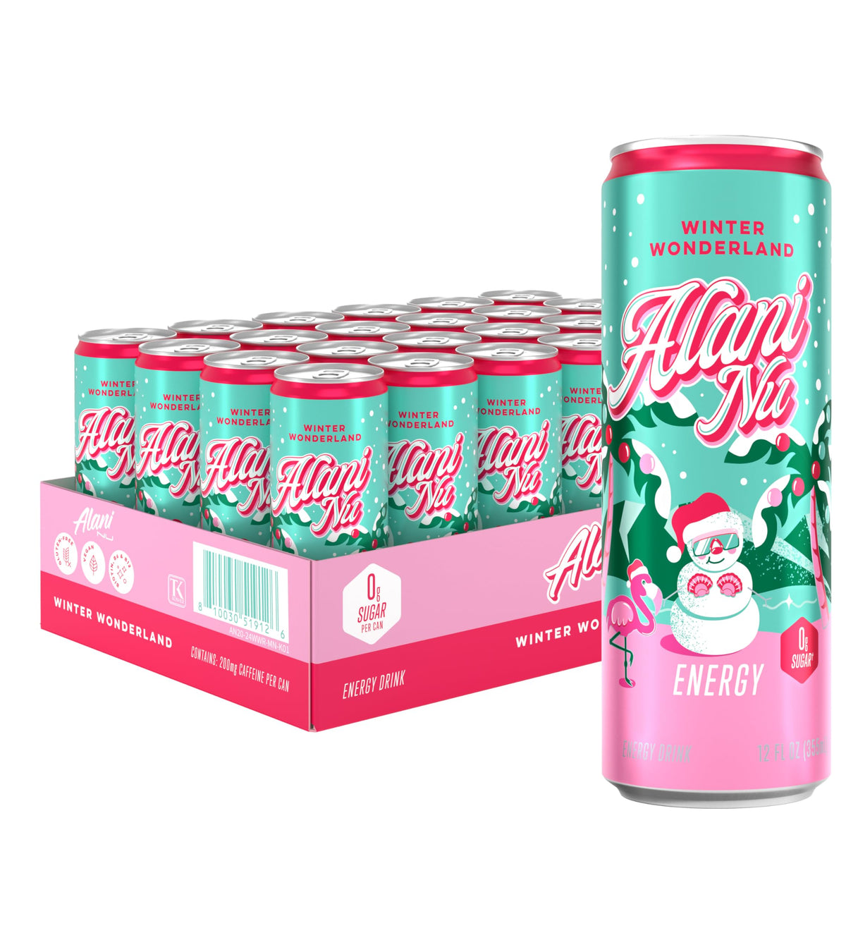 Alani Nu Winter Wonderland can, sugar-free energy boost for workouts and focus