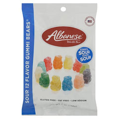 Albanese 12 Sour Flavors Gummy Bears bag with vibrant colors for party snacking