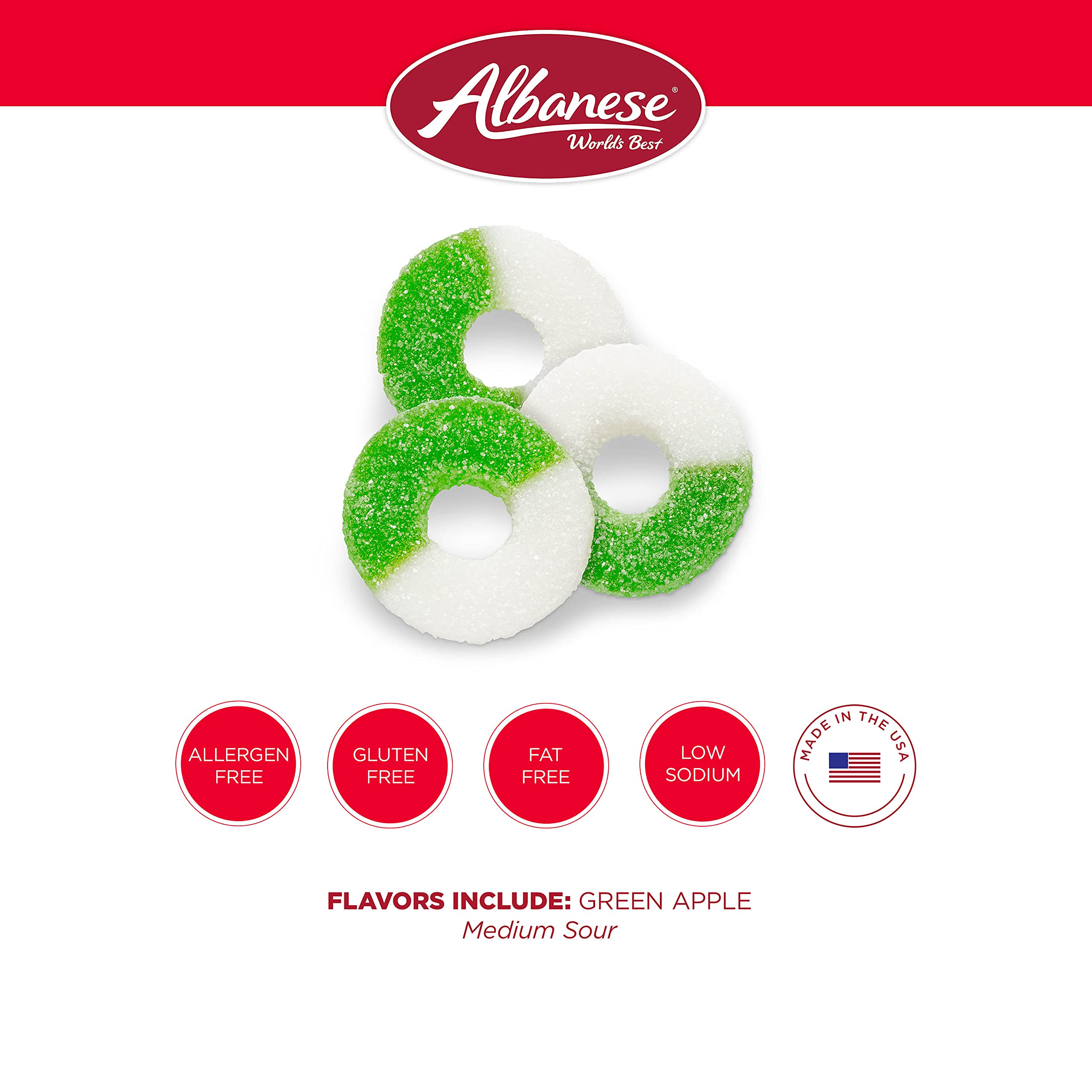 Albanese Apple Rings gluten-free treat, allergen-friendly candy you can share.