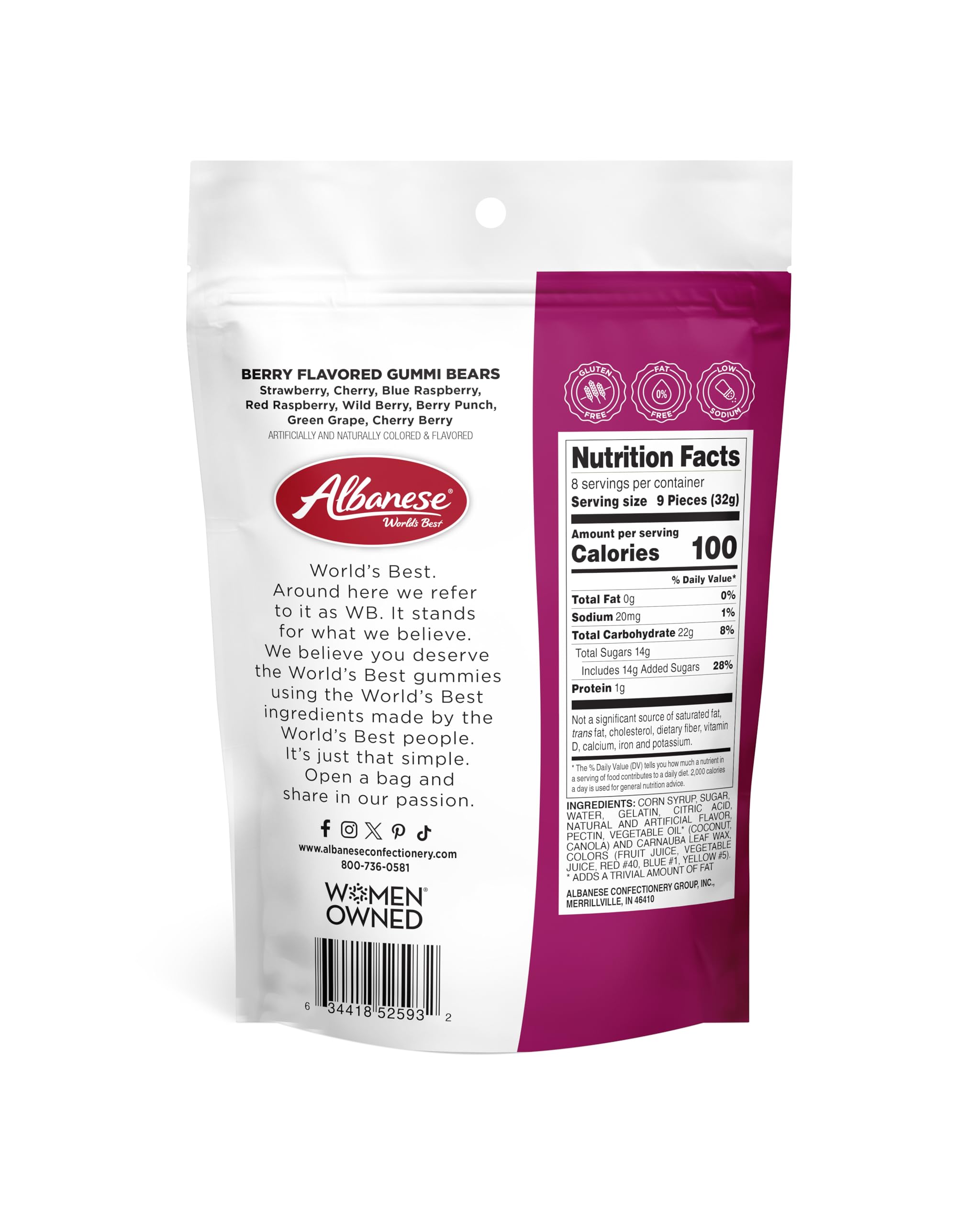 Albanese Berry Gummi Bears assorted flavors for a playful snack.