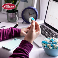 Packaging view of Albanese Blue Raspberry Rings ready for pantry storage and sharing.