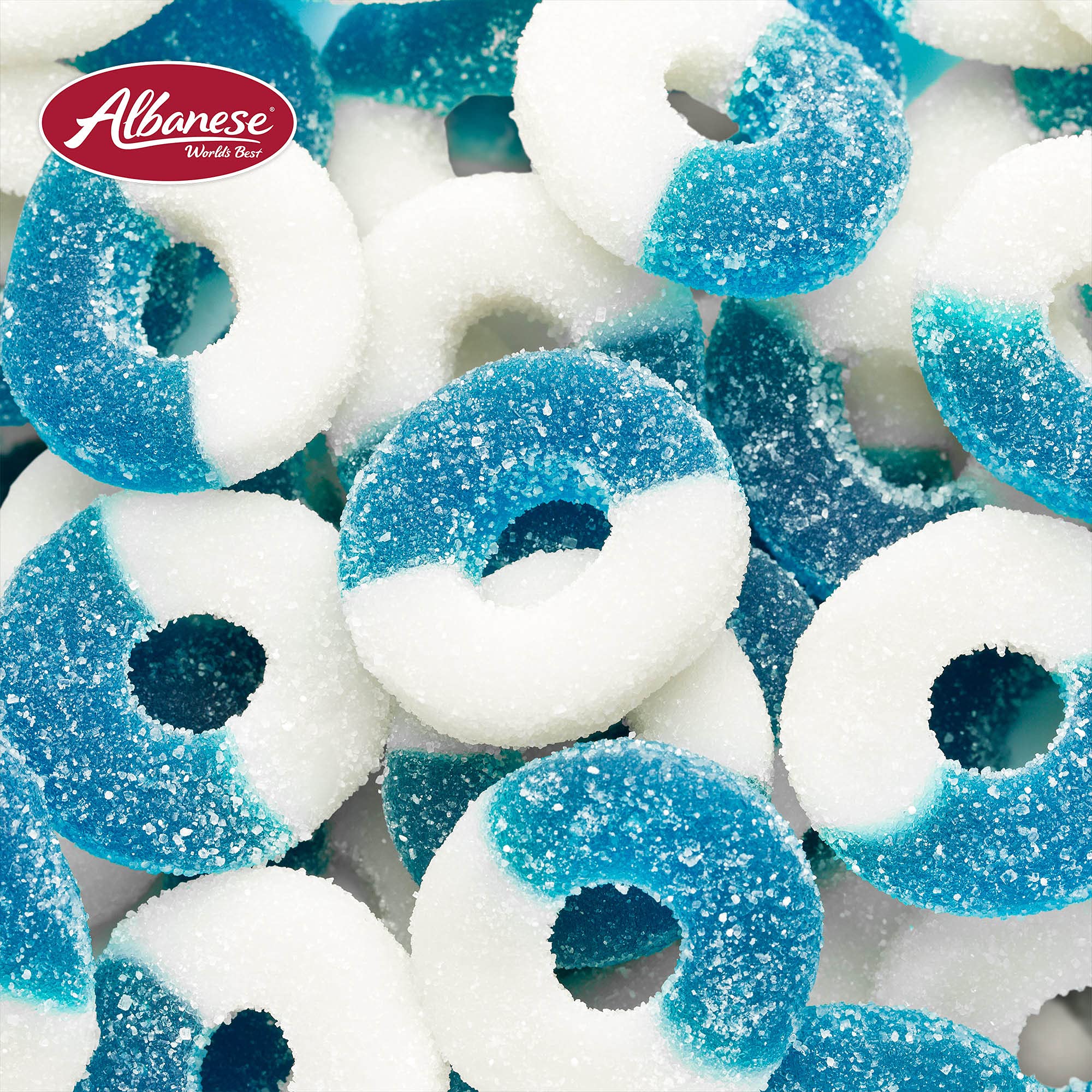 World-class flavor from Albanese Blue Raspberry Rings makes everyday moments sweeter.