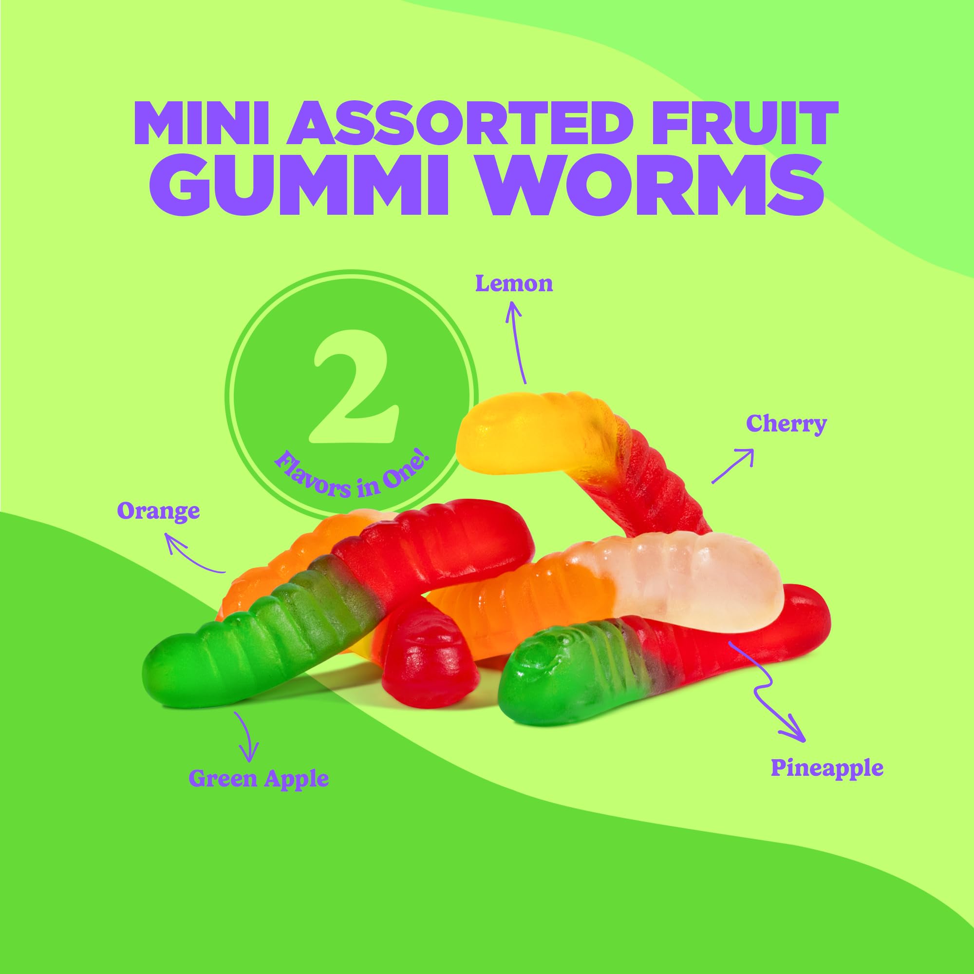 Albanese cherry flavor mini gummi worms on a plate
