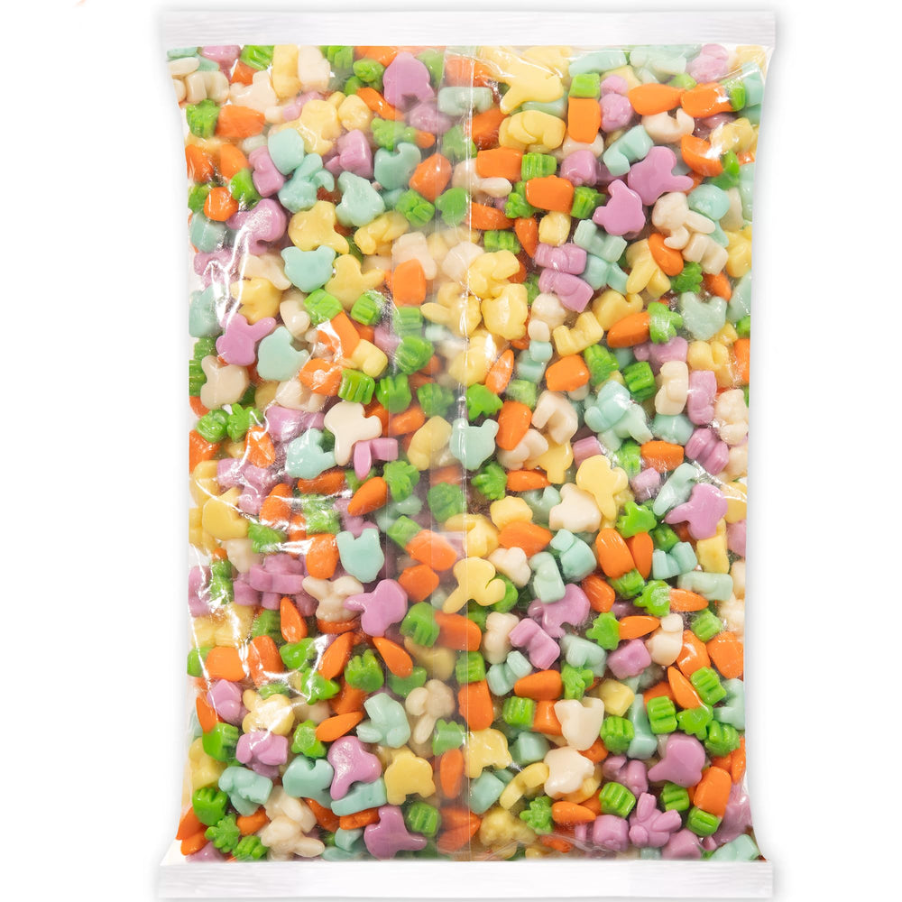 Albanese Cottontail Gummies close-up shows soft chew texture and colorful pieces