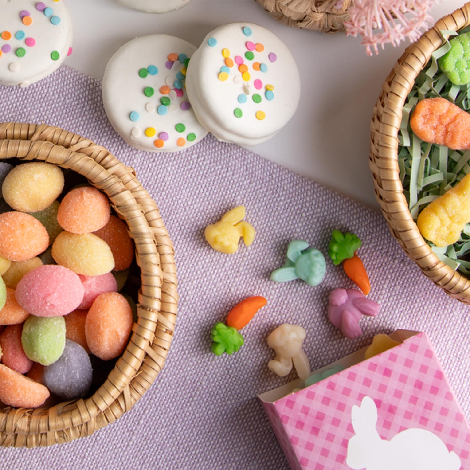 Albanese Cottontail Gummies close-up, vibrant fruit flavors highlighted.