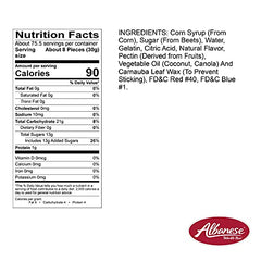 Albanese Grape Gummi Bears closeup reveals soft chew texture.