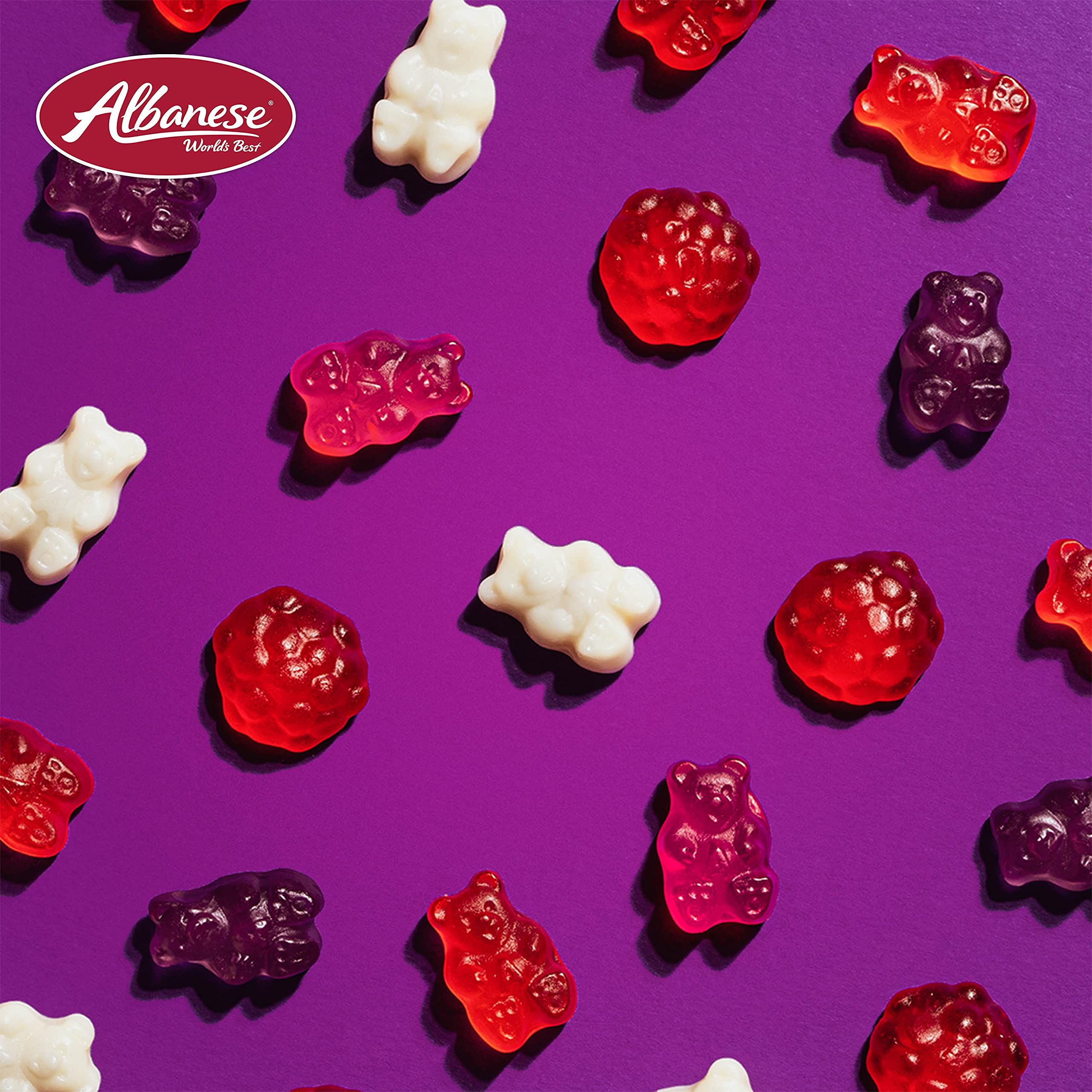 Albanese Grape Gummi Bears packaged display for events.