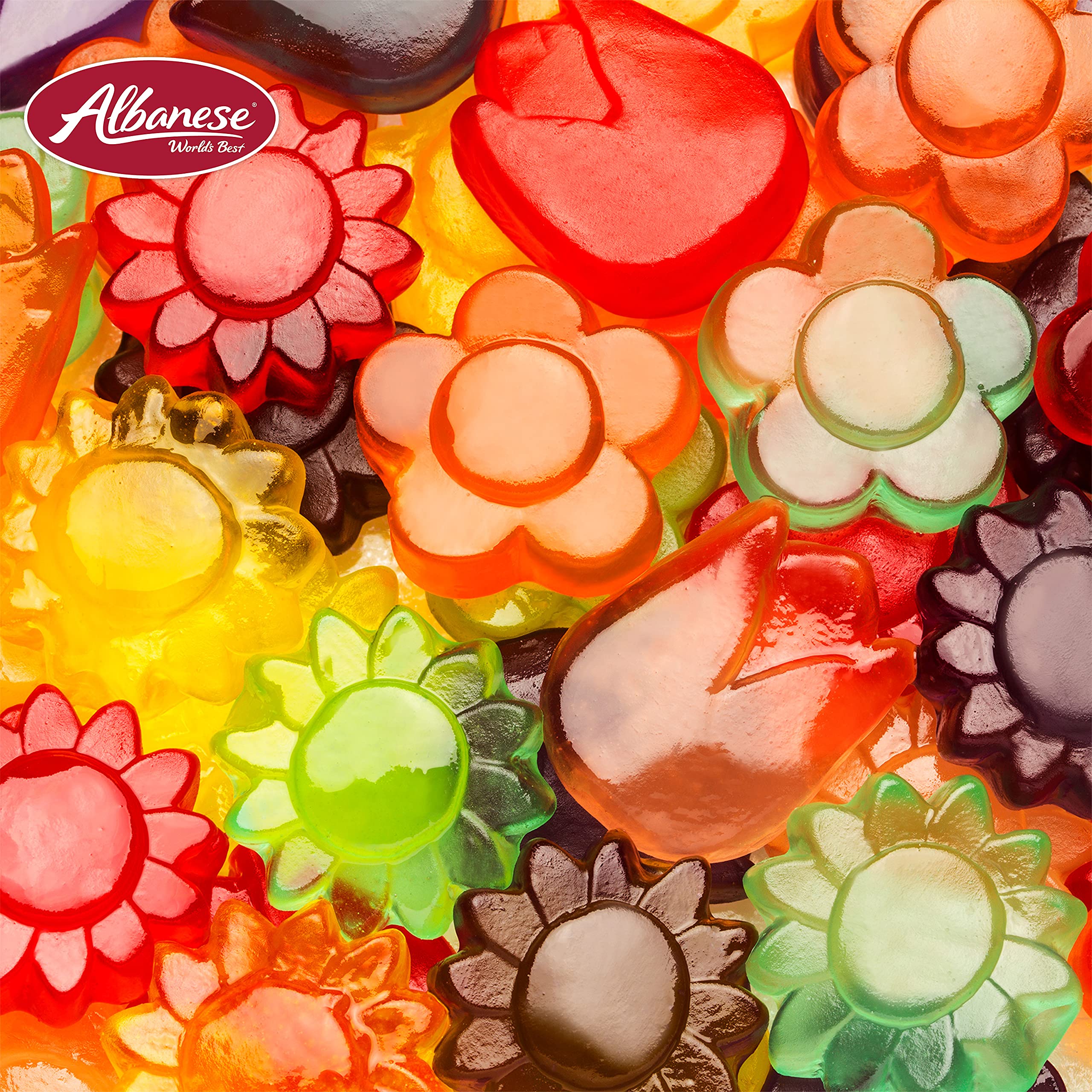 Gummy display in a kitchen drawer featuring Albanese Gummi Awesome Blossoms