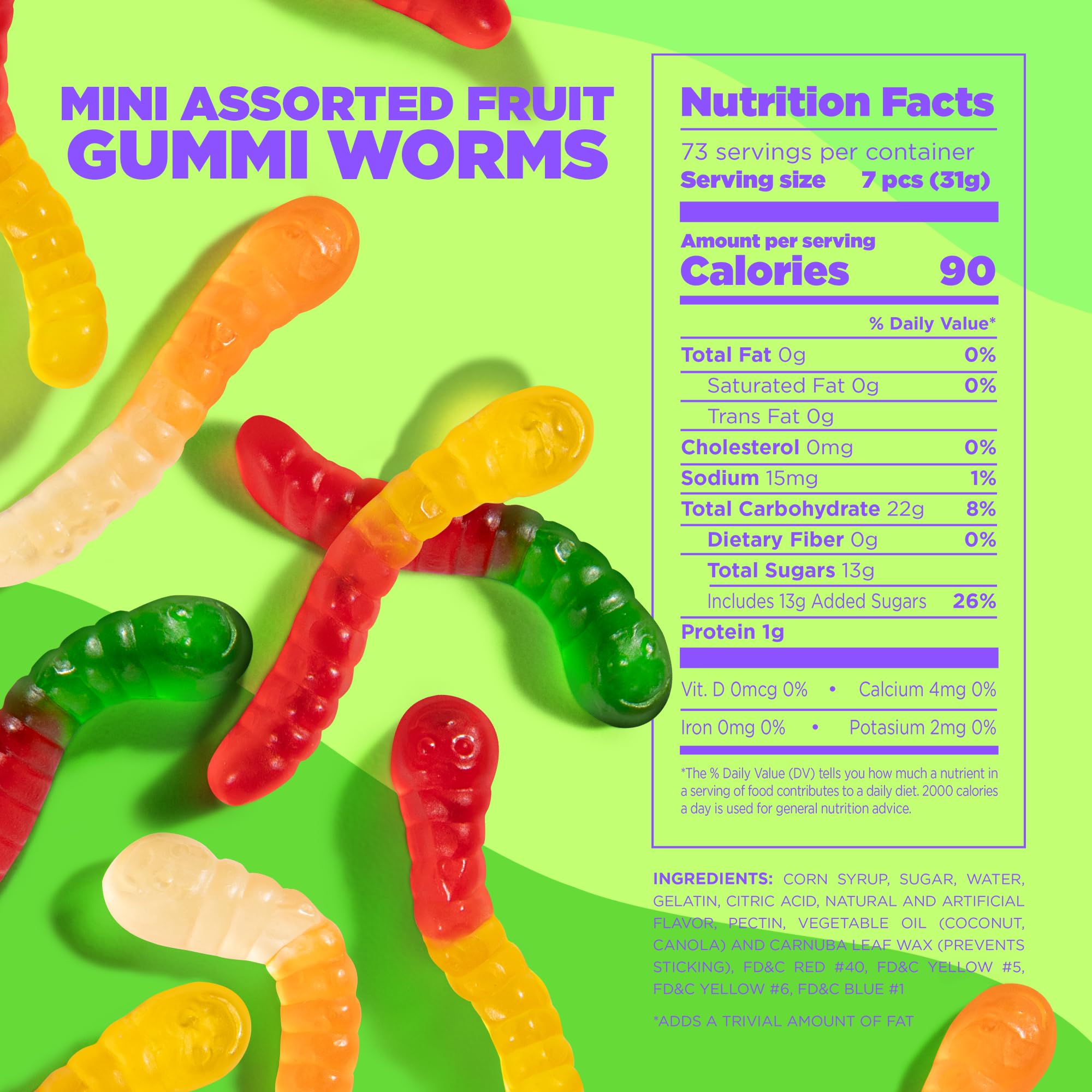 Close-up of Albanese gummy worms showing flavor variety and texture