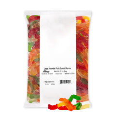 Albanese large gummi worms in a 5lb bag, ideal for sharing at parties.