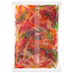Cherry flavor Albanese large gummi worm close-up for a fruity bite.