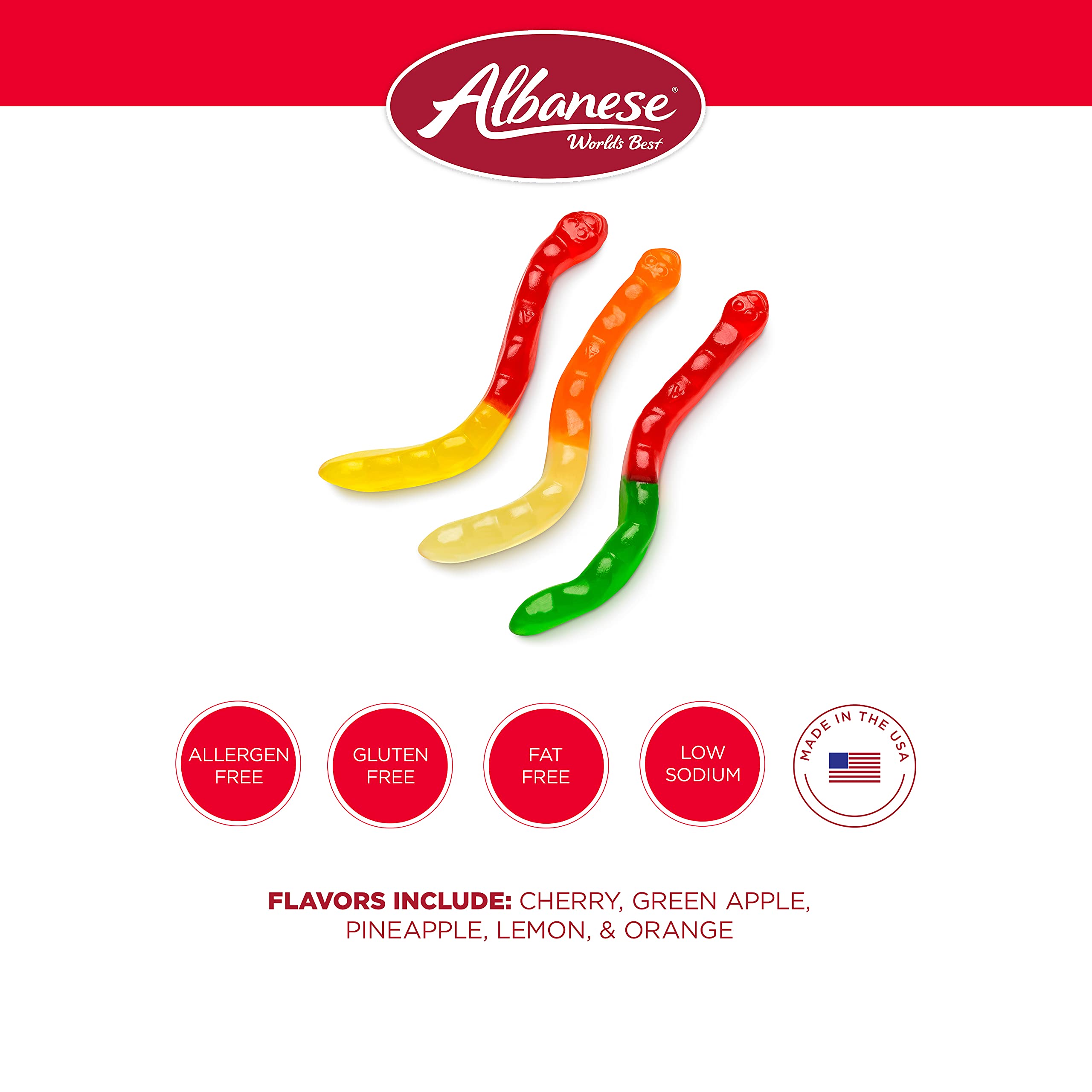 Green Apple flavor Albanese large gummi worm ready for snacking.