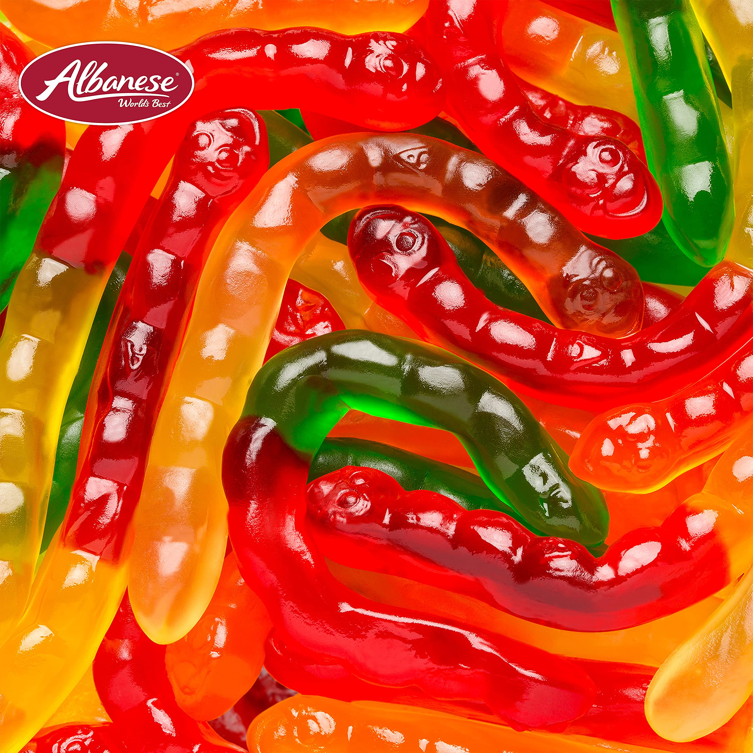 Pineapple flavor Albanese large gummi worm with tropical sweetness bite.