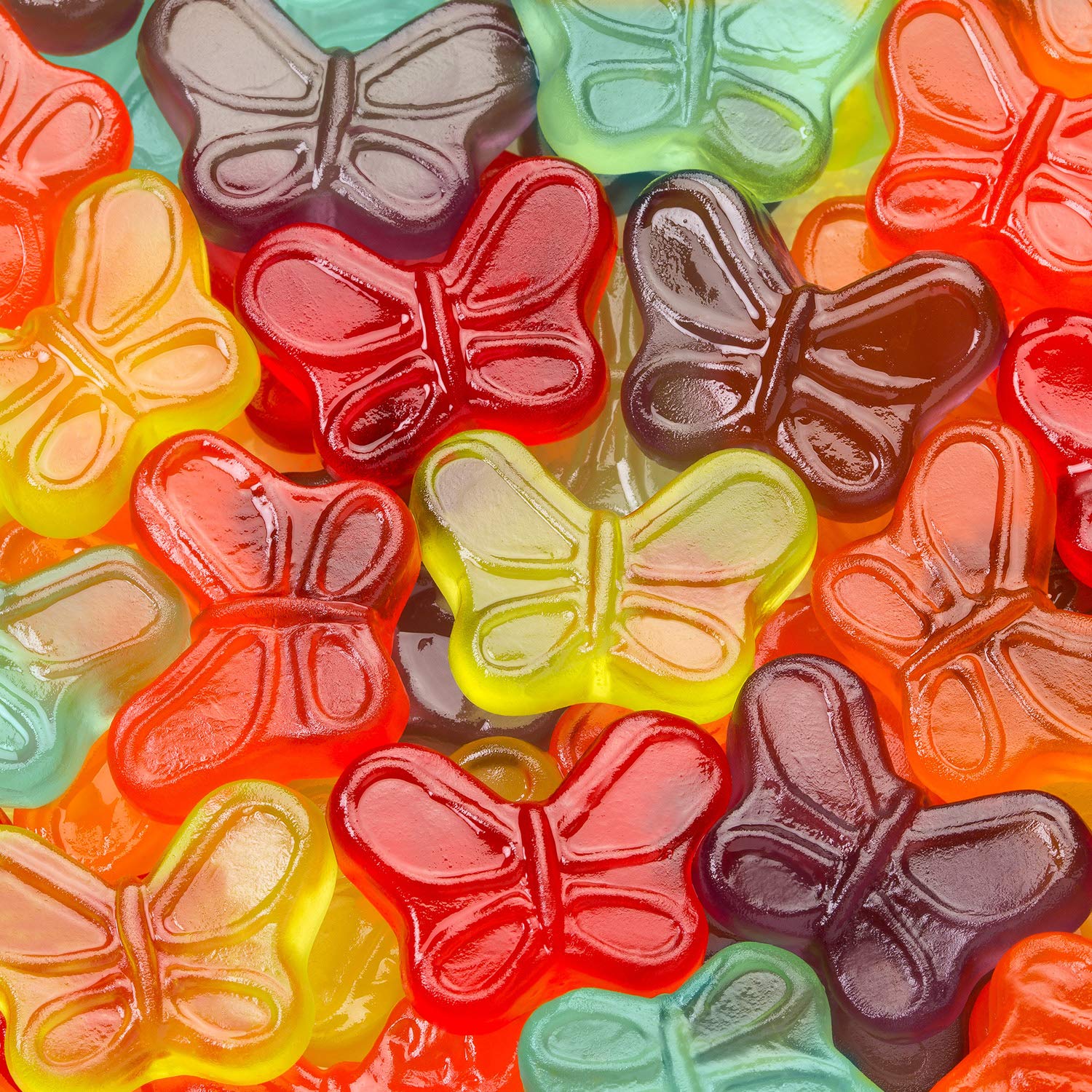 Albanese Mini Gummi Butterflies texture close-up highlights the gummy bite.