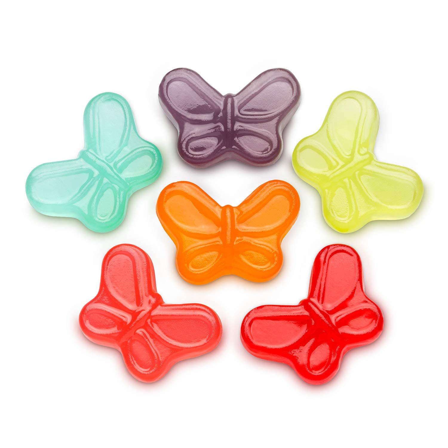 Albanese Mini Gummi Butterflies table serve shows a colorful candy display.