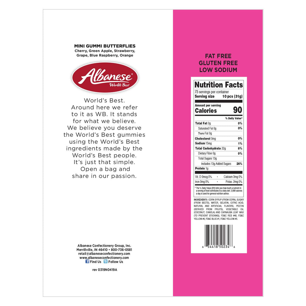 Albanese Mini Gummi Butterflies assorted flavors display boosts snack variety.