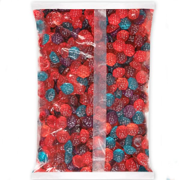 Albanese mixed gummi berries pastel bunny heads in vibrant colors.