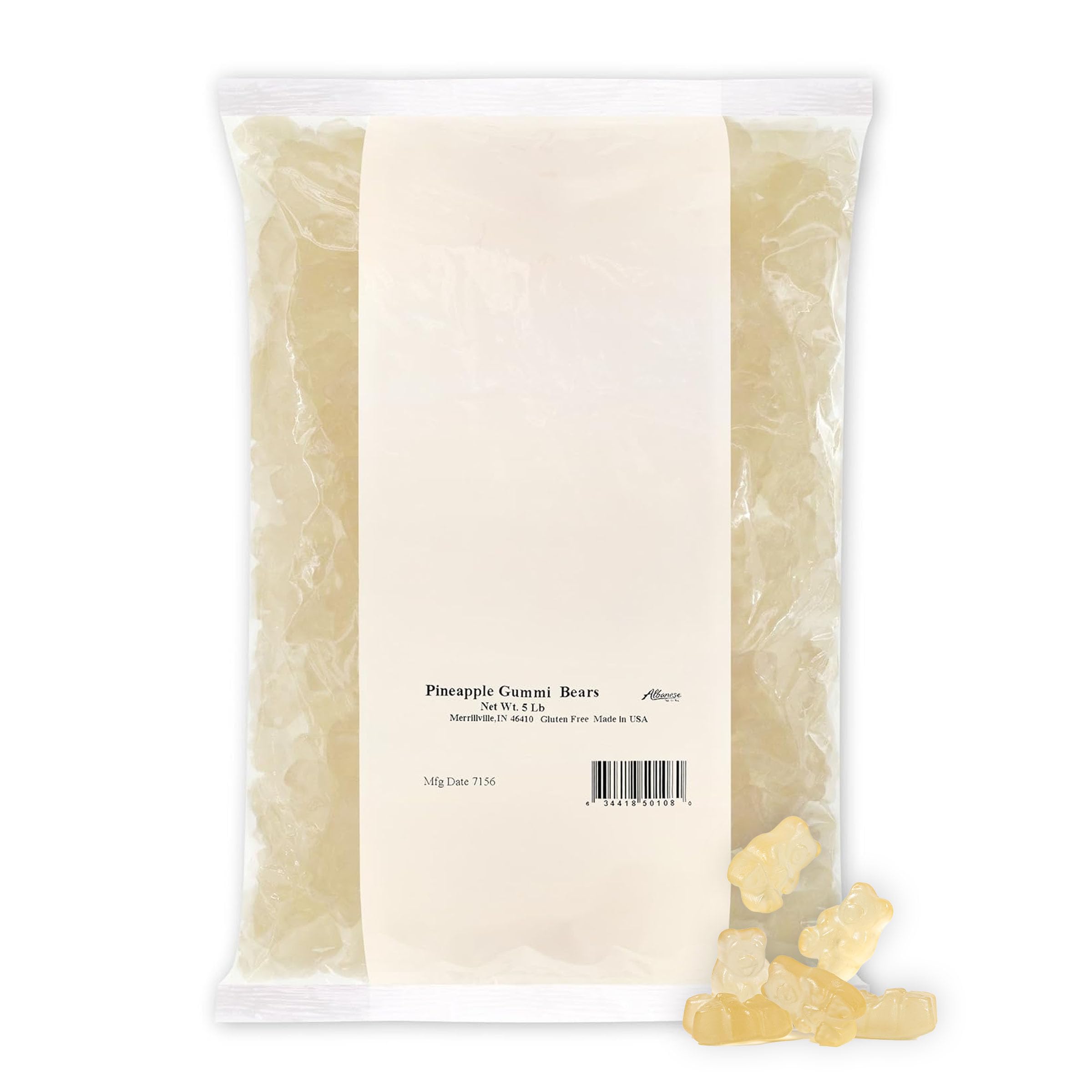 Albanese Pineapple Gummi Bears 5lb bag front view ideal for bulk party treats.
