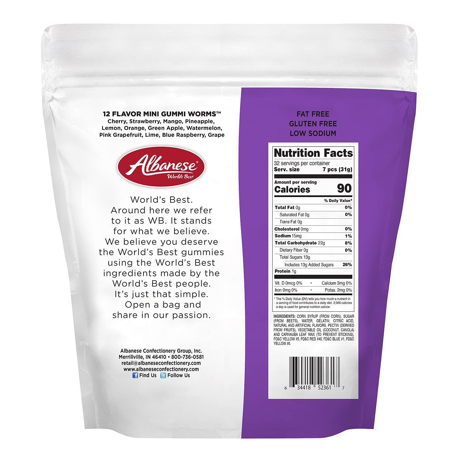 Albanese soft chewy gummi worms provide a satisfying bite and smooth texture
