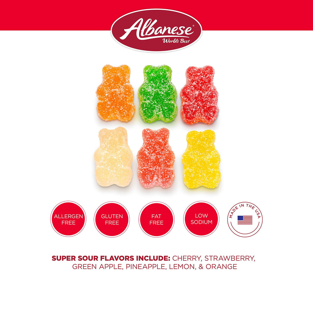 Albanese Sour Assorted Fruit Gummi Bears green apple for tart flavor moments