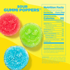 Albanese Sour Gummi Poppers lemon close-up highlighting tangy zest and bright color.