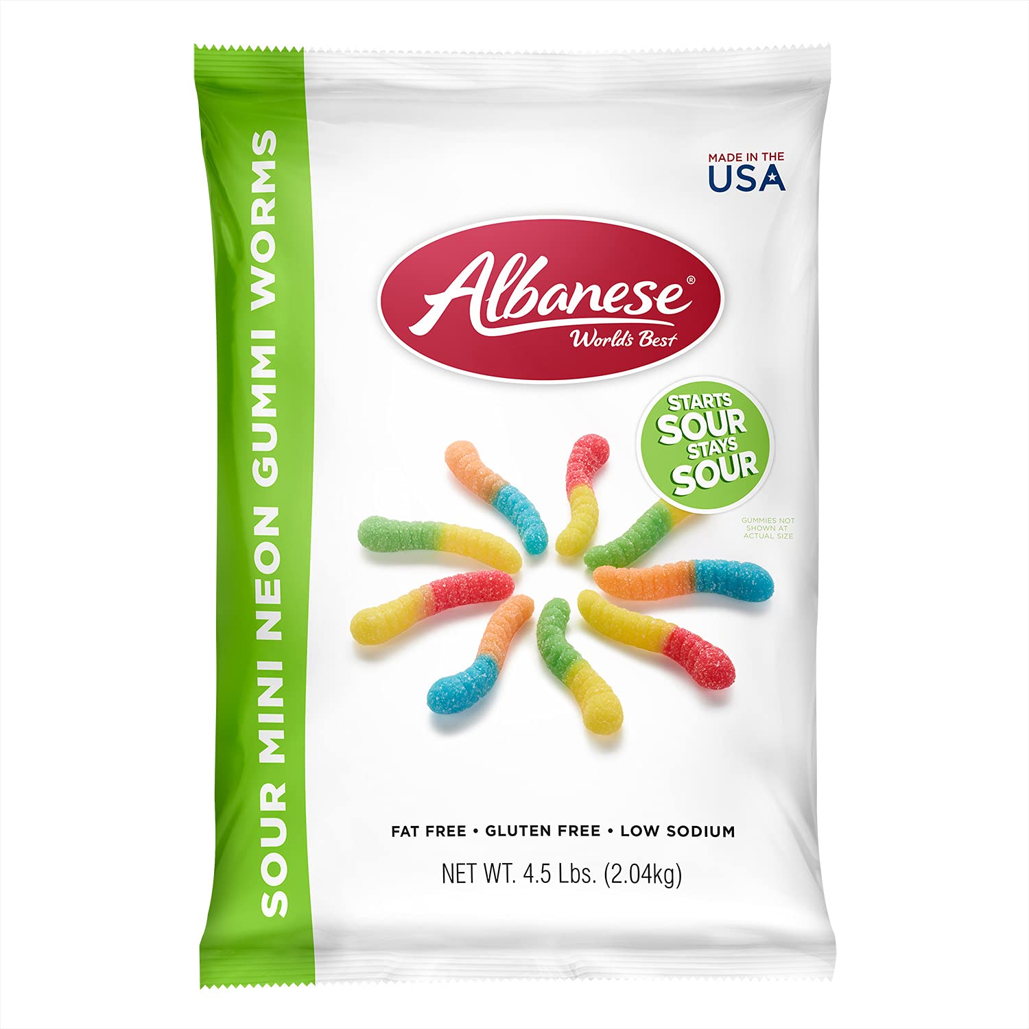 Albanese sour mini neon gummy worms blue raspberry for bold party bowls