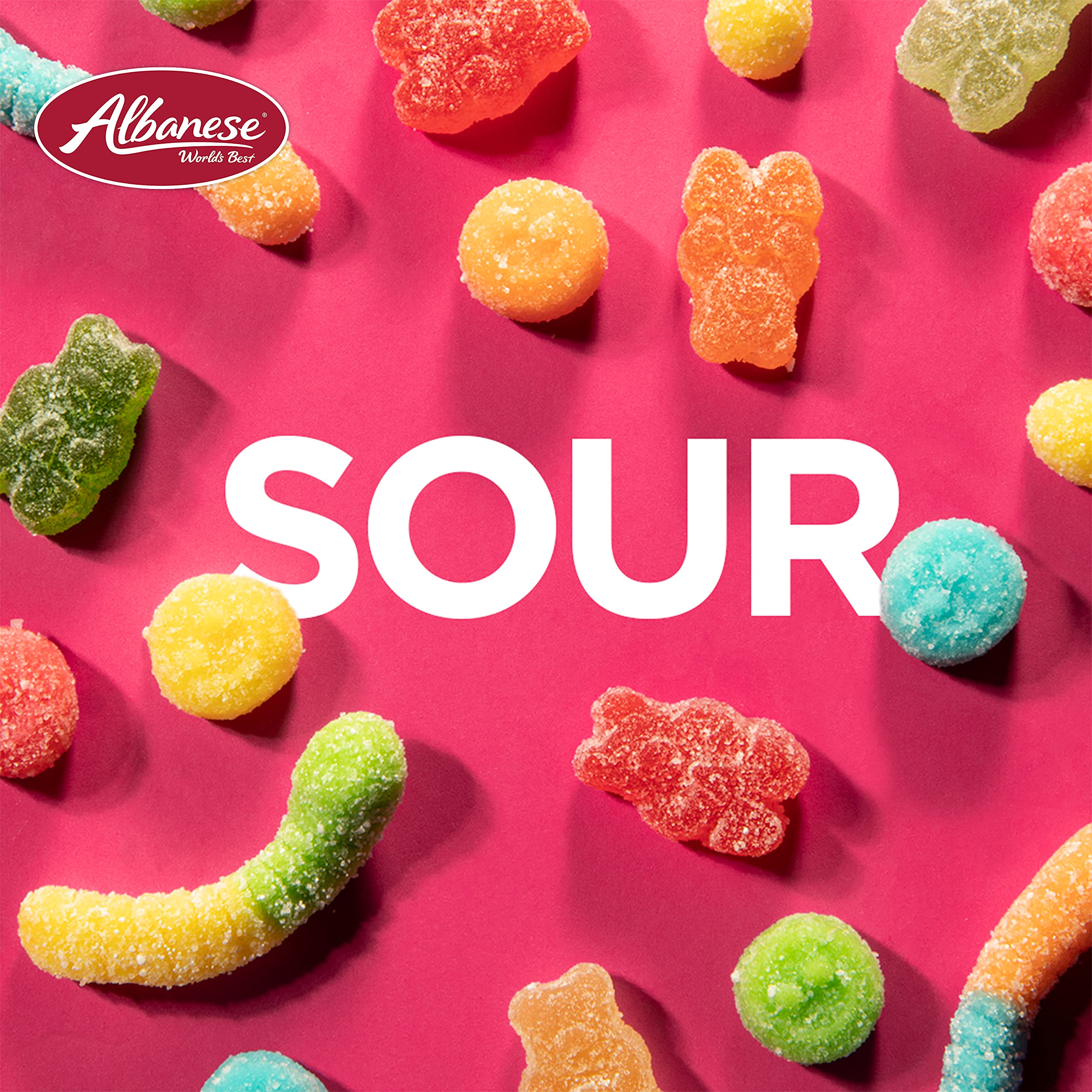 Albanese sour mini neon gummy worms cherry burst of flavor at parties