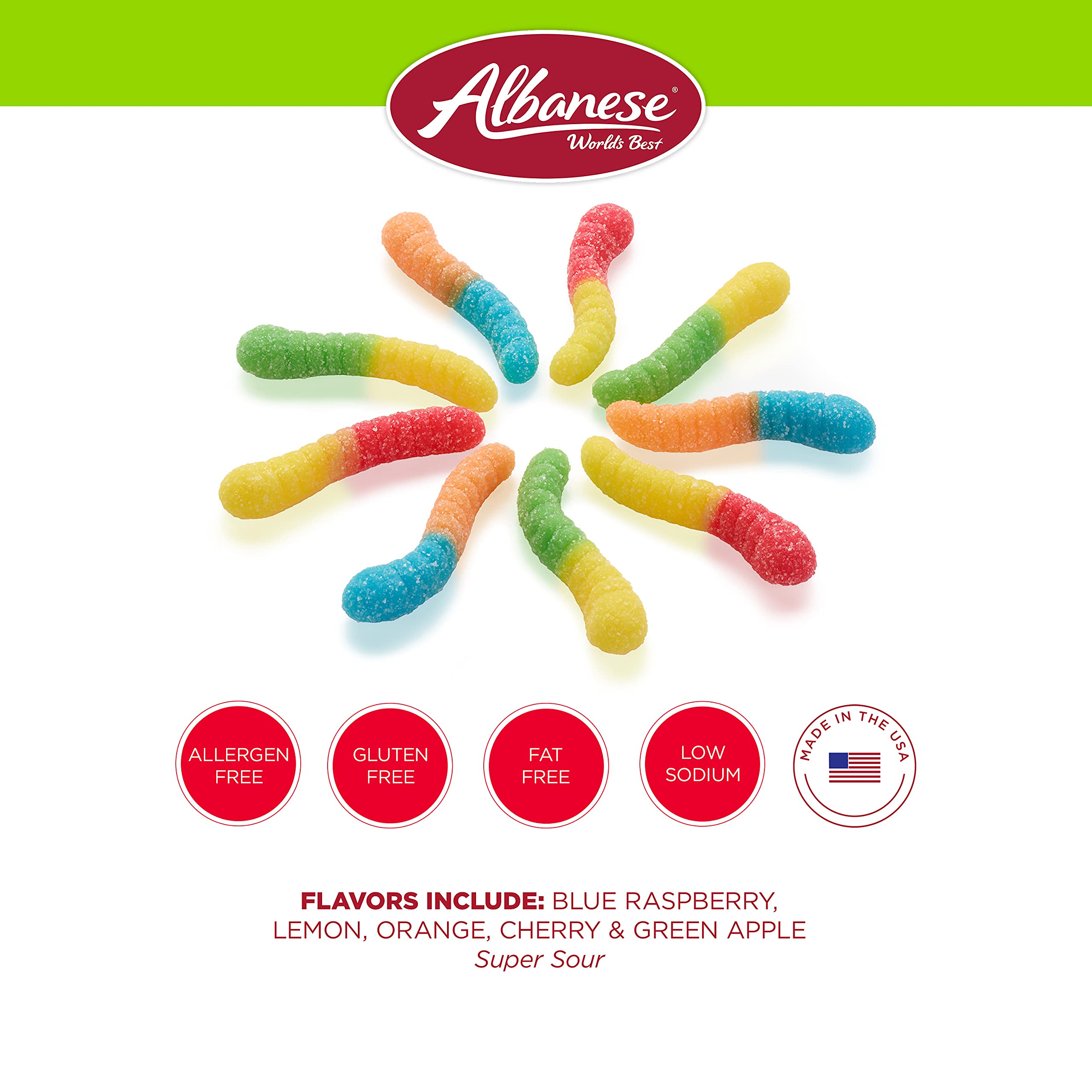 Albanese sour mini neon gummy worms green apple bright treat for kids